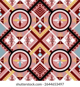 Abstrato nativo padrão étnico geométrico perfeito. Tecido asteca étnico tribal padrão têxtil tradicional africano indiano tradicional. Vintage abstrata folclore ornamento Bordado fundo. Ilustração vetorial.