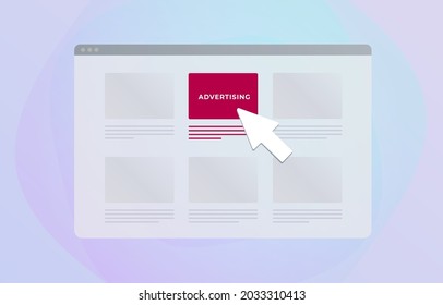 Native Advertising flat vector concept illustration. Programmatic targeting and social media marketing strategy. Browser window with native advertising