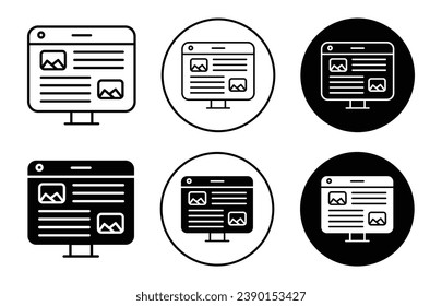 Native Advertising icon set. digital display advert vector symbol. content ad. contextual publication advertising sign in black filled and outlined style.