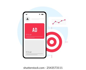 Native Advertising Integration in Social Media. Seamlessly blend ads into social media feeds as native content. Social media Ads banners placed within organic posts. Аlat vector illustration