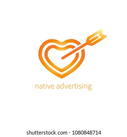 Native advertising, target heart with arrow, business icon, logo. Vector stock