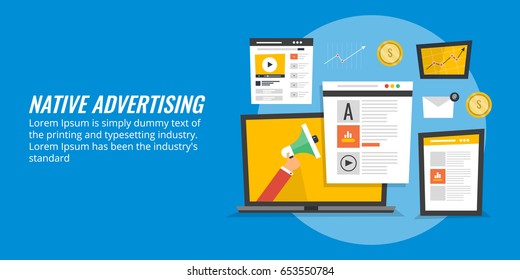 Native Advertising Vector Concept With Marketing Tools And Icons