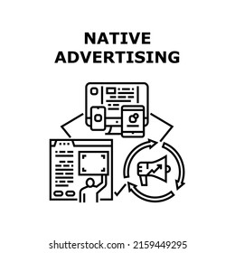 Native Advertising Vector Icon Concept. Native Advertising Sponsored Content And Function Of Platform For Searching New Customers In Internet. Online Advertisement Black Illustration