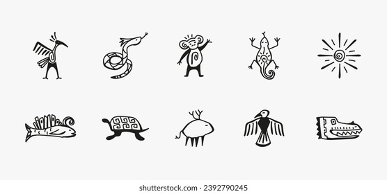 Native african tribal cave drawings. Native american tribal hand drawn symbols
