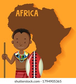 Tribus nativas africanas con mapa de la ilustración de fondo