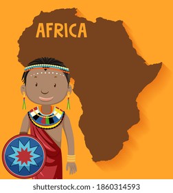 Native african tribes with map on the background illustration