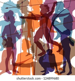 Native African warriors in wild abstract Africa background illustration vector