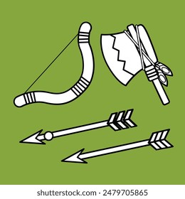 Native Amercian Indian Classic Weapon Arrow and Bow Cartoon Digital Stamp Outline