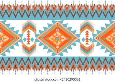 Nativos de América, adorno de folclore geométrico Ikat. Textura de vector étnico tribal. Patrón de rayas sin costuras en estilo azteca. Figura bordado tribal. indio, escandinavo, gitano, mexicano, patrón folclórico.