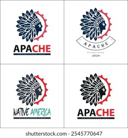 Indianer Apache aztec Kriegerstämme Gesicht Kopf Logo Set Silhouette Template Design