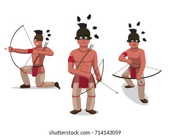 Native American Archer Poses Cartoon Vector Illustration