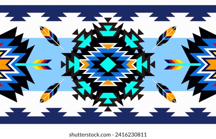 Native American art patterns Traditional geometric seamless pattern American Mexican style designs for backgrounds, wallpapers, illustrations, fabrics, clothing, carpets, textiles.