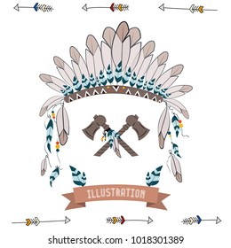 Native American attributes. headdress made of feathers.
