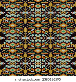 Native American Beaded seamless pattern. Ethnic Tribal ornament. Huichol art.