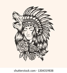 Native American  beautiful  Girl vector illustration