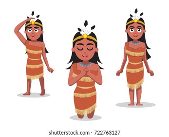 Native American Beauty Poses Cartoon Vector Illustration