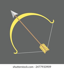 Native american bow and arrow on gray isolated background.