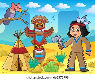 Native American boy theme image 3 - eps10 vector illustration.