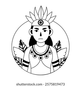 Native american character illustration in glyph style 