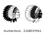Native American Chief Face, American Indian Apache Head Silhouette Vector illustration.