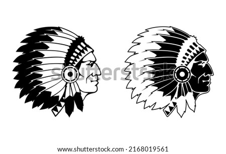 Native American Chief Face, American Indian Apache Head Silhouette Vector illustration. 商業照片 © 