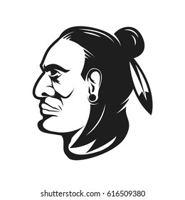 Native american chief head illustration. Design elements for logo, label, emblem,sign. Vector illustration