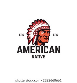 Native American chief head logo symbol vector illustration template