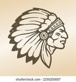 Native American Chief Illustration Clip Art Design Shape. Indian Warrior Silhouette Icon Vector.