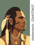 Native American chief in profile. Vector illustration of a native American chief