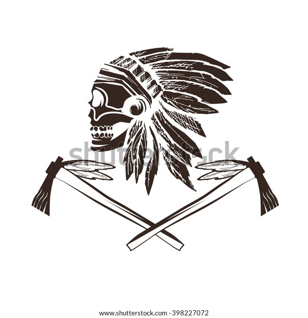 Native American Chief Skull Tribal Headdress Stock Vector Royalty