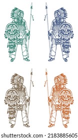 Nativo Jefe americano con ilustración de vector Spear In Hector
