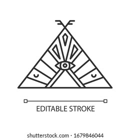 Native American chief teepee pixel perfect linear icon. Tribal dwelling. Thin line customizable illustration. Contour symbol. Vector isolated outline drawing. Editable stroke illustration