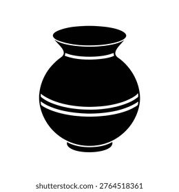 Native American clay pot silhouette vector art illustration, black and white design