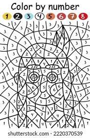 Native American color by number game for Thanksgiving vector illustration. Happy American Indian in traditional clothes coloring page with numbers for kids. Educational game with colors and numbers 