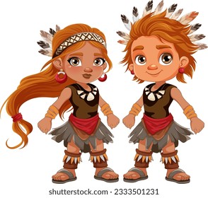 Native American couple cartoon character illustration