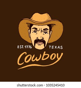 native american, cowboy. old label or badge. sheriff, western. engraved hand drawn in old sketch. country and texas.