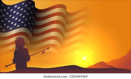 native american day background design with american flag and native american people vector illustration suitable for native american day moment