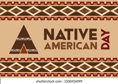 Native American Day is a holiday in the U.S. states of California and Nevada, South Dakota, Tennessee in September and October. It's a day in honor of Native Americans. Poster, card, banner design.