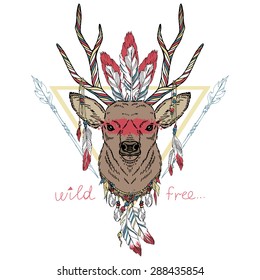 native american deer print, t-shirt graphics