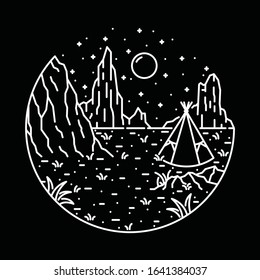 Native American Desert Camp Hike Nature Wild Line Graphic Illustration Vector Art T-shirt Design