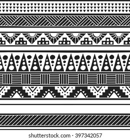 Native American doodle. Textile print with Navajo tribal ornament. Hipster black Ink art work. Aztec vector illustration.  Ethnic Hand Drawn seamless pattern with American Indian motifs. 