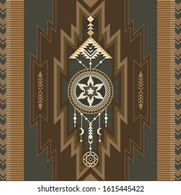 Native American Dream Catcher. Ethnic print. Geometric design of wallpaper, fabric, cover, textile, rug, blanket.