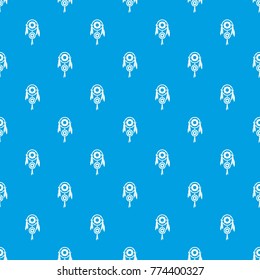 Native american dreamcatcher pattern repeat seamless in blue color for any design. Vector geometric illustration