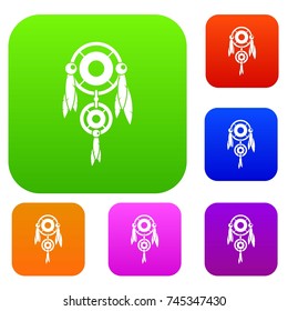 Native american dreamcatcher set icon color in flat style isolated on white. Collection sings vector illustration