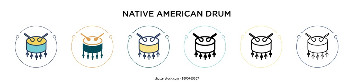 Native American Drum Icon In Filled, Thin Line, Outline And Stroke Style. Vector Illustration Of Two Colored And Black Native American Drum Vector Icons Designs Can Be Used For Mobile, Ui, Web