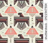 Native American eagle bird seamless pattern. Aztec Navajo tribe Indian art. Peru geometric vector background. Mexico motif.