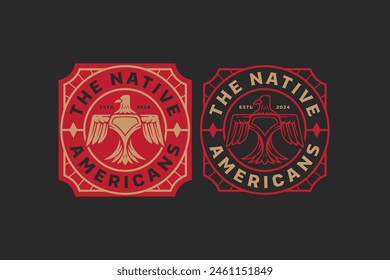 diseño del logotipo del águila americana nativa para la aventura y el negocio al aire libre de la compañía