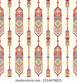 Native American ethnic geometrical pattrn. A repeated vertical arrow hanging ornament designed for backgroiund, textile prints, fabric texture, wrapping papeer, and other prints