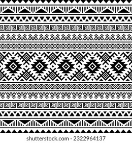 Native American ethnic pattern design. Illustration of Traditional motif Seamless Aztec pattern. Black and white. Design for textile, fabric, clothing, curtain, rug, ornament, wallpaper, wrapping.