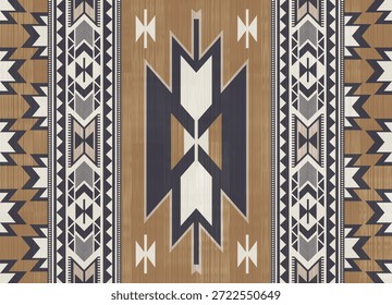 Patrón étnico nativo americano con tribal geométrico, abstracto bohemio navajo sobre fondo de textura marrón. Azul marino. ArrowTriangle. Diseño textil del suroeste sin fisuras para el Fondo de pantalla, la tela y la decoración del hogar.